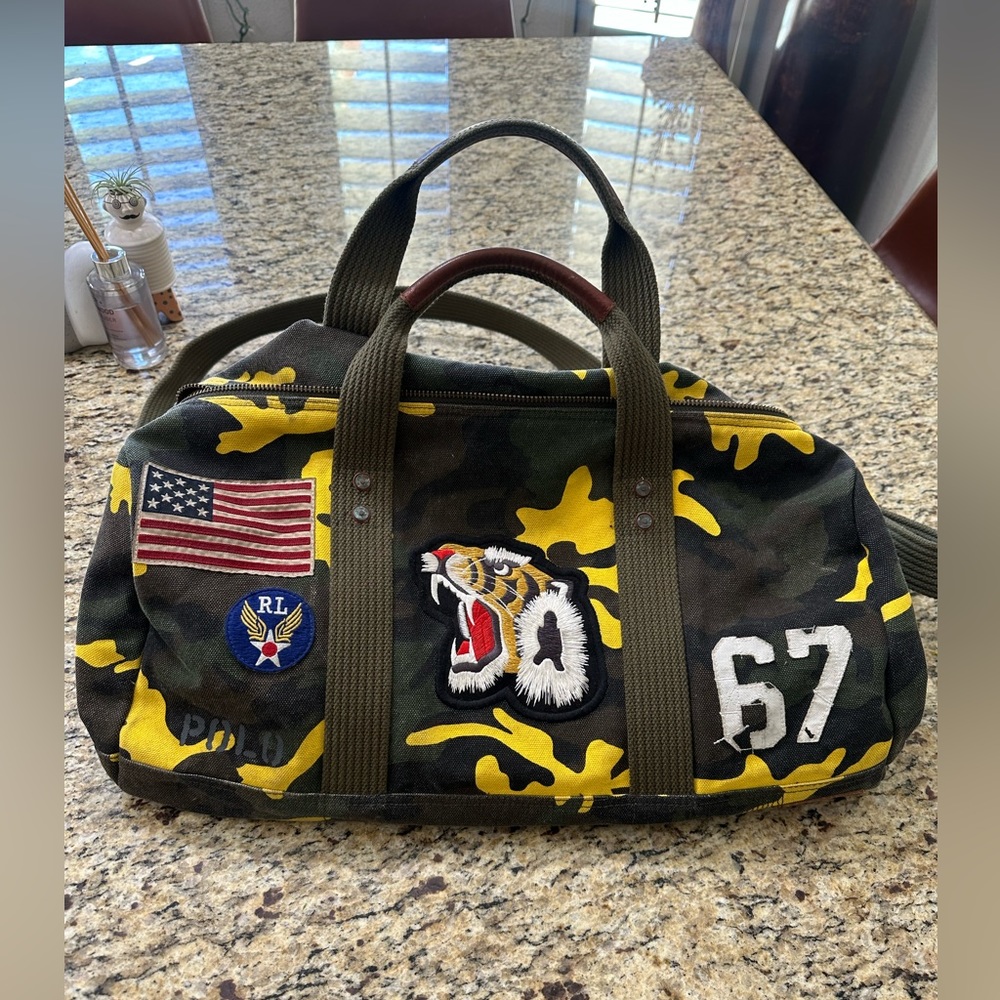 NWT Polo Ralph Lauren Patchwork Camo * FLAG * 1967 * TIGER Canvas Duffle Bag